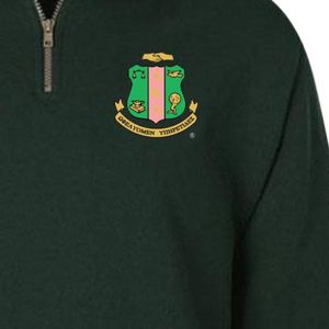 Dark <b>Green</b> Women Quarter Zip Pullover Sweatshirt with Embroidered Crest Long Sleeve Casual Soft Comfortable Everyday Fashion Tee - Product Image 2