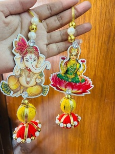 Lord Ganesha and Goddess Lakshmi Traditional Artistry Shimmering Gold <b>Beads</b> Handcrafted Hanging For Home Decor - Product Image 2