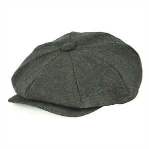 Casquette de gavroche en laine à chevrons, style Baker Boy, pour l'hiver, avec bouton sur le dessus, vente en gros, OEM, ODM, faible MOQ - Product Image 1