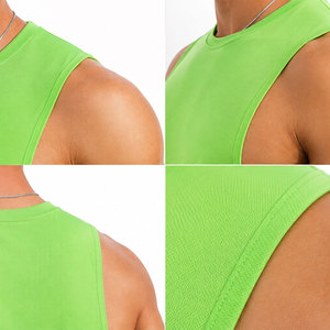 Camiseta sin mangas para gimnasio con aberturas profundas para hombre, chaleco de entrenamiento muscular, venta al por mayor, precio económico, camiseta sin mangas de tela de poliéster transpirable - Product Image 3