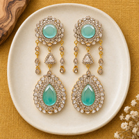 Boucles d'oreilles pendantes de qualité supérieure en or avec cabochon vert menthe pour mariage - Vente en gros
