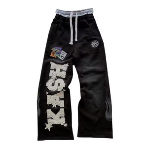 Pantalon de survêtement empilé personnalisé pour homme, coupe oversize, en coton French Terry, jambe large, double taille, style baggy - Product Image 6