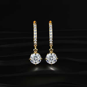 1 Carat Round Moissanite Solitaire <b>Drop</b> Hoop Earrings 2 TCW Colorless VVS 14K Gold Dangle <b>Back</b> Bridal Wedding Jewelry Gift - Product Image 2
