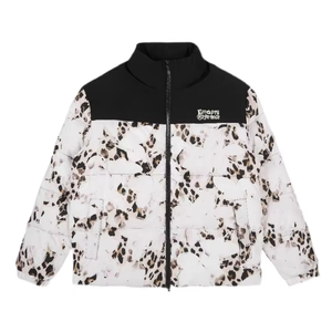 Manteau d'hiver matelassé à col montant avec logo personnalisé imprimé sur toute la surface, sans capuche, OEM ODM, broderie, streetwear, unisexe, chaud pour enfants - Product Image 1