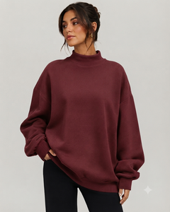 Modern Casual Women's Oversized Sweatshirt Mockneck Pullover Cotton Blend Long Sleeve Comfortable Fashion Top - Product Image 1