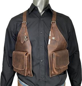 <b>Brown</b> Oxford Tactical Harness Bag Unisex Shoulder Sling <b>Backpack</b> Genuine Leather Lining Zipper Detachable Strap - Product Image 1