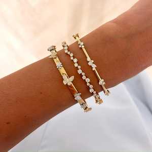 Butterfly Bangle <b>Bracelets</b> 14k <b>Solid</b> Gold Round Cut Lab Grown Diamond Bridal Luxury Floral Cuffs Everyday Wear Jewelry Wholesale - Product Image 6