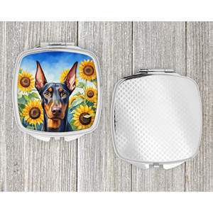 Doberman Pinscher Tournesols Miroir de maquillage de voyage compact Poche pliante à main Cadeau décoratif pour femmes et filles - Product Image 4