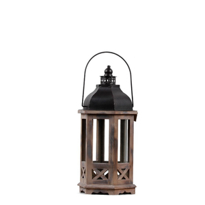 <b>Set</b> of 2 Modern Farmhouse Wooden <b>Lanterns</b> Brown Wood & Metal Decorative Floor Candle <b>Lantern</b> Holders In Cheapest Price - Product Image 2