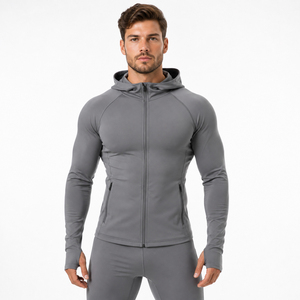 Sweat à capuche zippé ajusté pour homme 100 % polyester respirant, veste de compression à capuche pour yoga, veste d'entraînement de gym, sous-vêtement technique zippé pour homme - Product Image 2