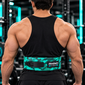 Rhino Fitness Camouflage Teal Neoprene Professional Protection Wrap-around Adjustable Weightlifting Belt with <b>Waist</b> Support - Product Image 5