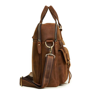 Sac de bureau classique pour homme en cuir Crazy Horse avec fermeture éclair et design durable pour usage professionnel - Product Image 4
