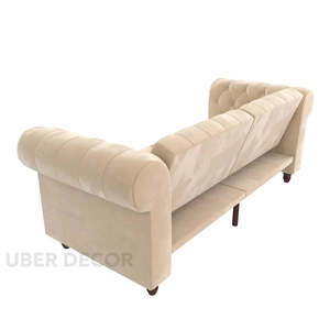 Sofá futón London 89, sofá cama de tela de terciopelo de lujo estilo Chesterfield con mechones clásicos - Product Image 2