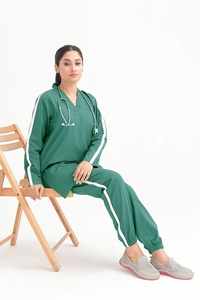 Ensemble de Blouse et Pantalon Médical Unisexe EVER GLOW Bleu Marine à Manches Courtes, Uniforme Hospitalier en Coton Tissé et Spandex avec Détection d'Aiguilles - Product Image 4