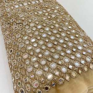 Tissu brodé perlé personnalisé, tissu à sequins, tissu dentelle, tissu organza pour kaftan, abaya, robe, textile, exportateur et acheteur en gros - Product Image 4