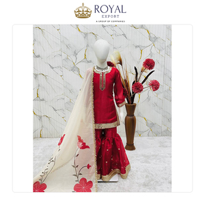 Nouvelles arrivées en stock : vêtements indiens traditionnels pour enfants, style Fendy, en soie brodée, ensemble Sharara à prix réduit. - Product Image 6