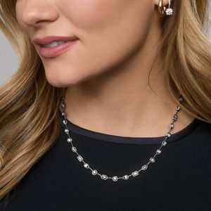 Mixed Shape Diamond Fashion <b>Necklace</b> with Round and Baguette Diamonds in White Gold - Product Image 2