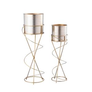 Support de plante géométrique en métal doré avec pot de fleurs décoratif haut de gamme pour la décoration du salon, du balcon ou du bureau - Product Image 1