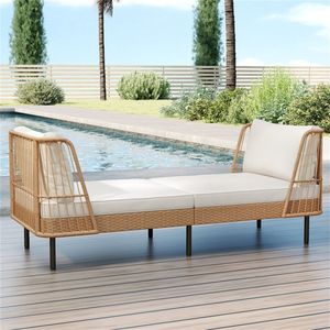 Divano Letto da Esterno a 2 Posti in Vimini PE con Schienale e Braccioli, Doppia Funzione, per Arredamento Patio - Product Image 1