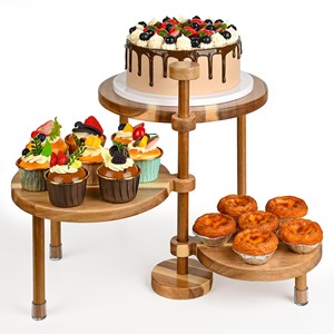 Support à gâteau à quatre étages en teck avec incrustations en laiton |   Présentoir de mariage artisanal en gros - Product Image 5