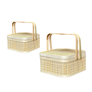 BAMBOO GIFT <b>BASKET</b> with Handles Custom Color Available Wicker Crafts Lid Design for Gifts Custom Gift Packaging - Product Image 1