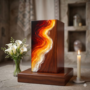 Handcrafted Rosewood Cremation Urn Resin Memorial <b>Box</b> Flame Pattern Adult <b>Ashes</b> Keepsake Container - Product Image 3