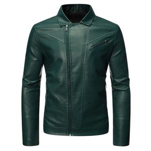 Men's Black PU Leather <b>Jacket</b> Moto Biker Style Stand Collar Zipper Closure <b>Slim</b> <b>Fit</b> Regular Length Solid Color Autumn Wears - Product Image 3