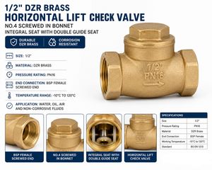 1/2" DZR BRASS HORIZONTAL LIFT CHECK VALVE NO.4 SCREWED IN <b>BONNET</b> INTEGRAL SEAT WITH DOUBLE GUIDE SEAT Screwed End BSP Female - Product Image 5