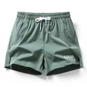 Wholesale Men's 100% Polyester Casual Training Shorts Mid Waist Fitness Running Gym Sports Front Logo Hot Pattern Woven Weave - Product Image 1