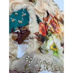 Sari artisanal floral de créateur, tenue élégante pour les spectacles, look de soirée - Product Image 3