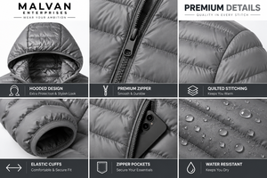 Men’s Lightweight Hooded Puffer Jacket Winter Outdoor Warm <b>Quilted</b> Down Jacket with Full Zip for Hiking Travel and Casual Wear - Product Image 3