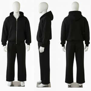 Ensemble sweat-shirt et pantalon de survêtement en molleton de coton uni pour homme, survêtement personnalisé de haute qualité, vêtements d'hiver - Product Image 4