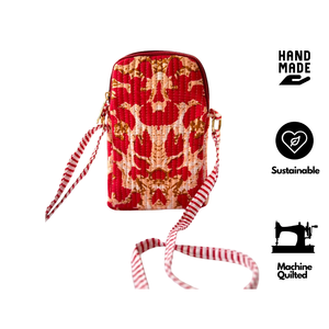 Bolso Bandolera Acolchado con Estampado Floral Rojo de Jaipur, Correa Ajustable a Rayas, Cierre de Cremallera, Estilo Moderno, Uso Diario, Regalo, Viaje - Product Image 2