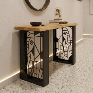 Mesa consola LINEA con superficie metálica y tablero de madera, mesa consola de metal de lujo para sala de estar - Product Image 3