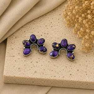 Pendientes de Plata con Turquesa y Cobre Púrpura, Joyería Boho del Suroeste Hecha a Mano para Mujer, Pendientes de Diseño, Regalo de Joyería - Product Image 5