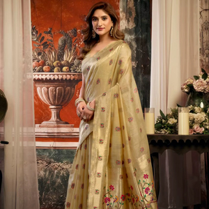 Pure Paithani Silk Zari <b>Tissue</b> Handloom Weaving Traditional Women's Party Festival & Carnival Wear All Seasons new design 2026 - Product Image 1