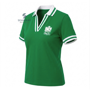 เสื้อโปโล Iota Phi Lambda Sorority สำหรับผู้หญิง สีเขียวขาวลายทาง คอวี ผ้าปิเก้ถัก แขนสั้น ปักลายตราสัญลักษณ์ เสื้อยืดคอปก - Product Image 2