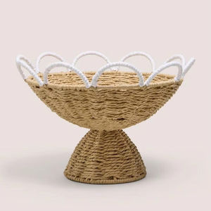 Corbeille à fruits en corde de papier tressée à la main avec piédestal, panier décoratif en jonc de mer naturel, décoration de table écologique pour la maison - Product Image 1