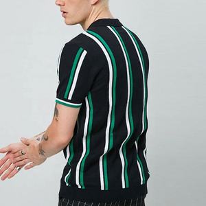 Polo OEM personalizado de fábrica de alta calidad a rayas con cremallera para hombre 100% algodón para hombre moda de verano mangas cortas acanaladas - Product Image 3