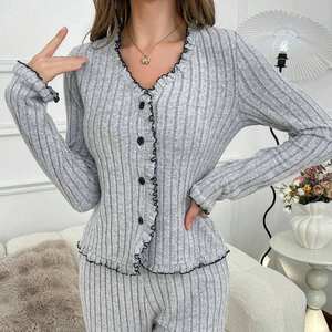 100% Cotton Pajamas for Women <b>Sets</b> Suit Casual Sleepwear Turn-Down Collar Nine Quarter Sleeve Sleep - Product Image 1