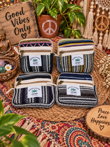 HIMALAYAN HEMP Mini Coin Purses Handmade Geometric Pattern Bohemian Style Zipper Closure Unisex Canvas <b>Wallets</b> - Product Image 4