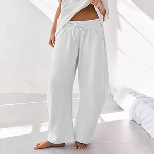 Pantalon de jogging décontracté pour femme en molleton de coton doublé, taille haute, coupe large, avec poches et taille élastique douce, idéal pour le yoga - Product Image 5