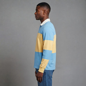 Men's Color Blocked Long Sleeve Polo <b>Shirt</b> With <b>Flame</b> Logo Front Casual Knitted 100% Cotton Plus Size - Product Image 3