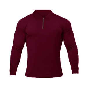 Polo en tricot à manches longues blanc pour homme avec fermeture éclair, design uni décontracté - Product Image 5