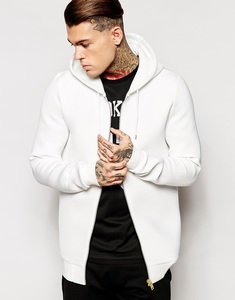 Sweat-shirt à capuche zippé blanc pour homme, coupe classique, couleur unie, style décontracté, tissu en molleton français - Product Image 1
