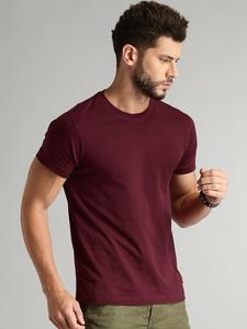 T-shirt homme uni rouge bordeaux foncé, coupe slim, manches courtes, col rond, basique - Product Image 4