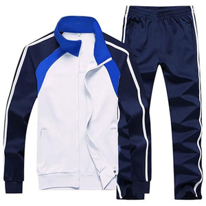 Conjunto Deportivo de 2 Piezas para Hombre, Invierno, Corte Ajustado, Transpirable, Secado Rápido, Bloques de Color Blanco y Azul Neny, con Pantalones a Juego - Product Image 1