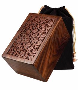 Wooden Square Handmade <b>Memorial</b> Urn Engraved Ashes Keepsake <b>Box</b> Floral Carved Remembrance Gift for Funeral - Product Image 2