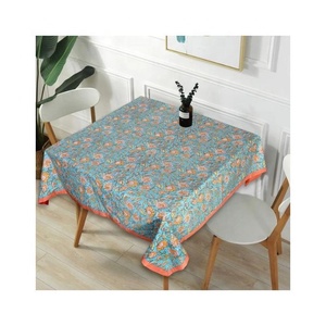 100% Organic Cotton Jacquard Fabric Reliable Blue Floral Embroidered Border Customized Table Cloths Parties Factory Direct - Product Image 3