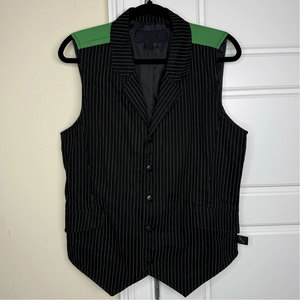 Chaleco gótico a rayas para hombre, negro, verde, estilo punk, con botones, bolsillos con solapa, forro de algodón, 2026 - Product Image 1